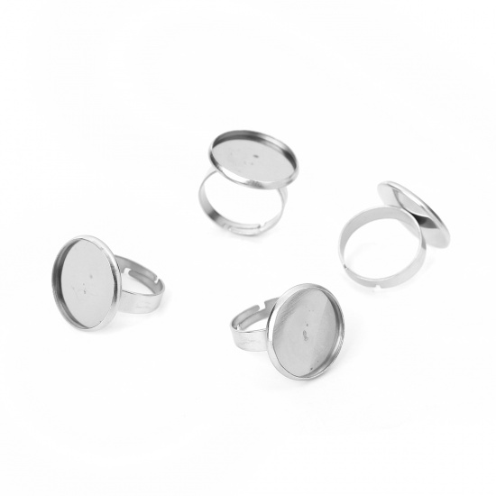 Picture of 304 Stainless Steel Adjustable Rings Silver Tone Round Cabochon Settings (Fits 18mm Dia.) 16.7mm( 5/8")(US size 6.25), 3 PCs