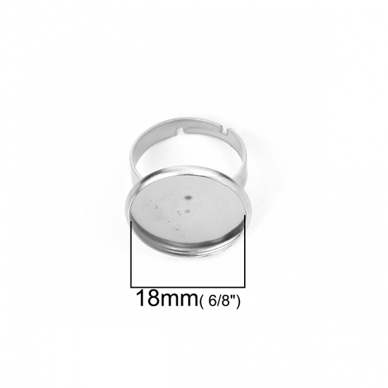 Immagine di 304 Acciaio Inossidabile Regolabile Anello Tono Argento Tondo Basi per Cabochon (Adatto 18mm) 16.7mm (taglia di US: 6.25), 3 Pz