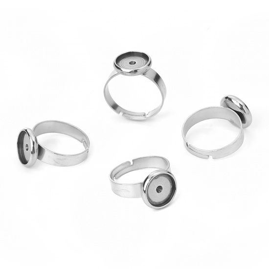 Bild von 304 Edelstahl Einstellbar Ring Silberfarbe Rund Cabochon Fassung (Für 10mm D.) 16.7mm（US Größe:6.25), 3 Stück