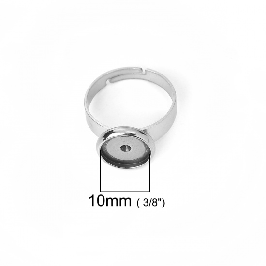 Picture of 304 Stainless Steel Adjustable Rings Silver Tone Round Cabochon Settings (Fits 10mm Dia.) 16.7mm( 5/8")(US size 6.25), 3 PCs