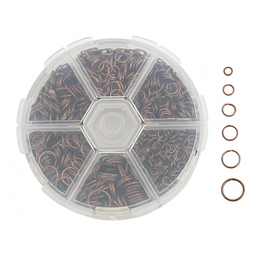 Picture of 1mm - 0.7mm Iron Based Alloy Opened Jump Rings Findings Antique Copper 10mm Dia. - 4mm Dia., 1 Box (Approx 1600 PCs)