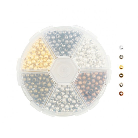 Picture of Iron Based Alloy Spacer Beads Round Mixed About 4mm Dia, Hole: Approx 1.5mm, 1 Box (Approx 948 PCs)