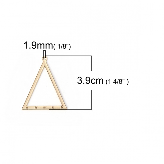 Immagine di Lega di Zinco Lampadario Connettore Poroso Accessori Triangolo Oro Placcato 39mm x 31mm, 10 Pz