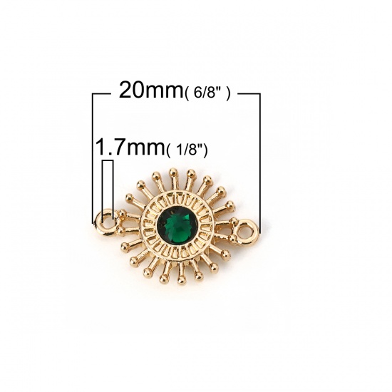 Picture of Zinc Based Alloy Connectors Flower Gold Plated Green Rhinestone 20mm x 15mm, 10 PCs