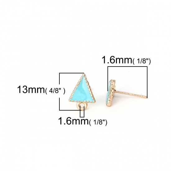 Bild von Zinklegierung Ohrring Ohrstecker Vergoldet Hellblau Dreieck M/Öse Emaille 13mm x 10mm, Drahtstärke: (21 gauge), 10 Stück