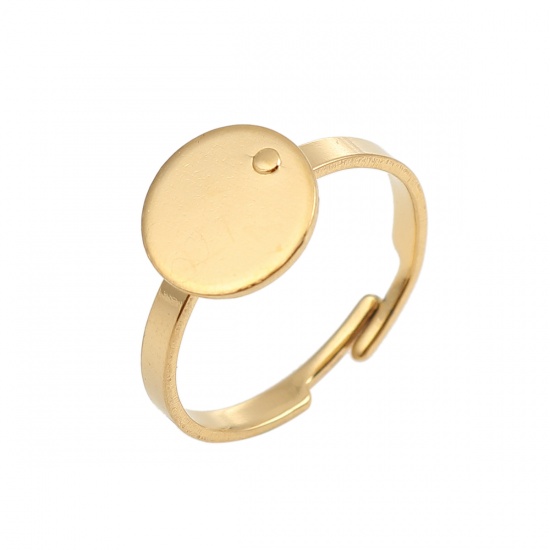 Bild von Edelstahl Offen Verstellbar Ring Zum Kleben Vergoldet Rund (Für 10mm D.) 17.3mm（US Größe:7), 5 Stück