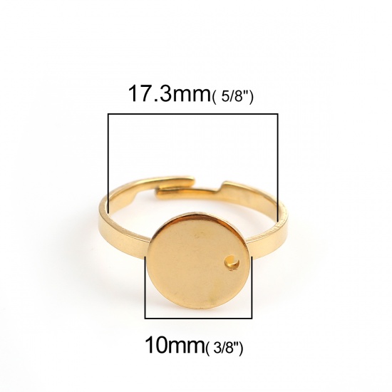 Picture of Stainless Steel Open Adjustable Glue On Rings Gold Plated Round (Fits 10mm Dia.) 17.3mm( 5/8")(US Size 7), 5 PCs