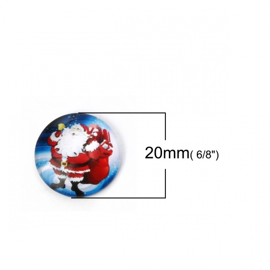 Picture of Glass Dome Seals Cabochon Round Flatback Red & Blue Christmas Santa Claus Pattern 20mm( 6/8") Dia, 30 PCs