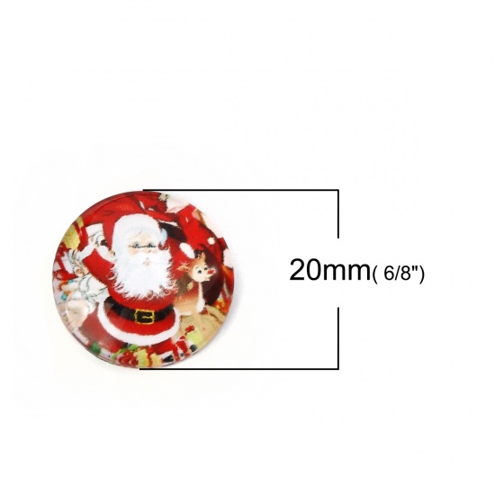 Immagine di Vetro Cupola Dome Seals Cabochon Tondo Flatback Bianco & Rosso Babbo Natale Disegno 20mm Dia, 30 Pz