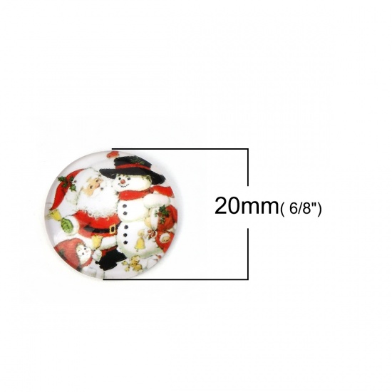 Immagine di Vetro Cupola Dome Seals Cabochon Tondo Flatback Multicolore Fantoccio di Neve Disegno 20mm Dia, 30 Pz