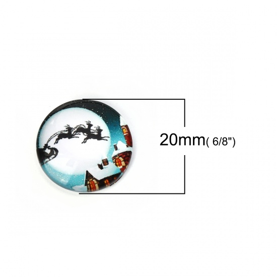 Immagine di Vetro Cupola Dome Seals Cabochon Tondo Flatback Bianco & Blu Alce Disegno 20mm Dia, 30 Pz