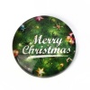 Picture of Glass Dome Seals Cabochon Round Flatback Green Message Pattern " Merry Christmas " 20mm( 6/8") Dia, 30 PCs