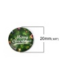 Picture of Glass Dome Seals Cabochon Round Flatback Green Message Pattern " Merry Christmas " 20mm( 6/8") Dia, 30 PCs