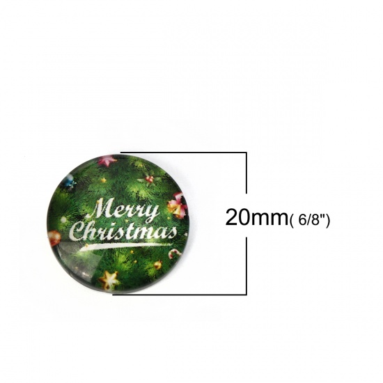 Immagine di Vetro Cupola Dome Seals Cabochon Tondo Flatback Verde Lettere Disegno " Merry Christmas " 20mm Dia, 30 Pz