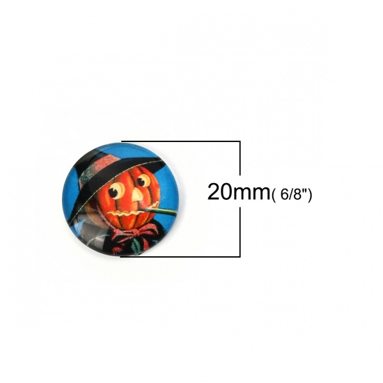 Immagine di Vetro Cupola Dome Seals Cabochon Tondo Flatback Rosso Arancione Halloween Zucca Uomo Disegno 20mm Dia, 30 Pz