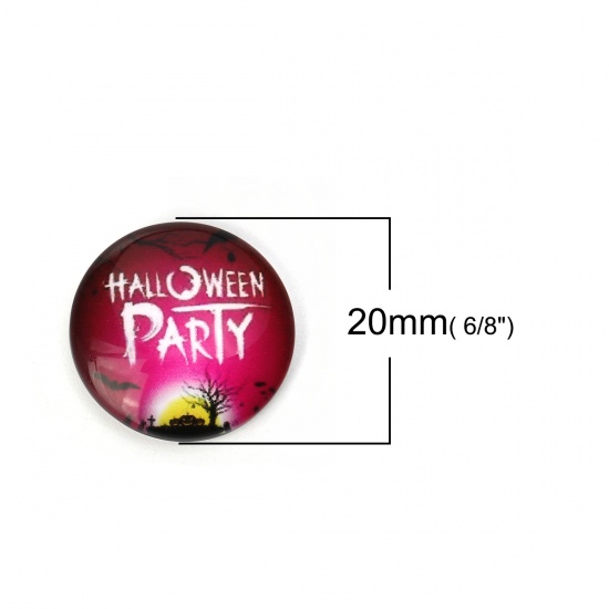 Immagine di Vetro Cupola Dome Seals Cabochon Tondo Flatback Colore Fuscia Lettere Disegno " Halloween " 20mm Dia, 30 Pz