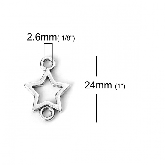 Immagine di Lega di Zinco Connettore Accessori Stella a Cinque Punte Argento Antico 24mm x 17mm, 50 Pz