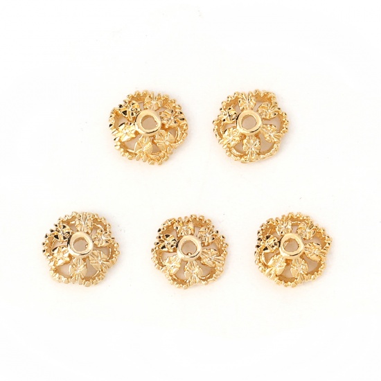 Immagine di Ottone Coppette Copriperla Fiore Vero Oro Placcato ( Adatto Perline: 8mm Dia.) 7mm x 7mm, 10 Pz