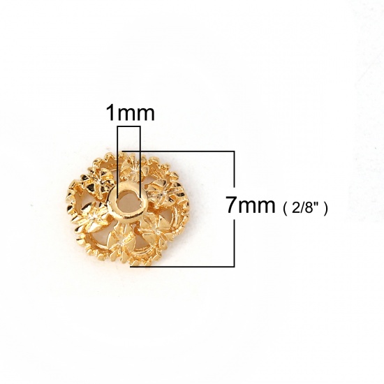 Immagine di Ottone Coppette Copriperla Fiore Vero Oro Placcato ( Adatto Perline: 8mm Dia.) 7mm x 7mm, 10 Pz