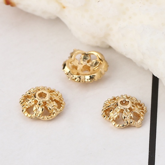 Immagine di Ottone Coppette Copriperla Fiore Vero Oro Placcato ( Adatto Perline: 8mm Dia.) 7mm x 7mm, 10 Pz