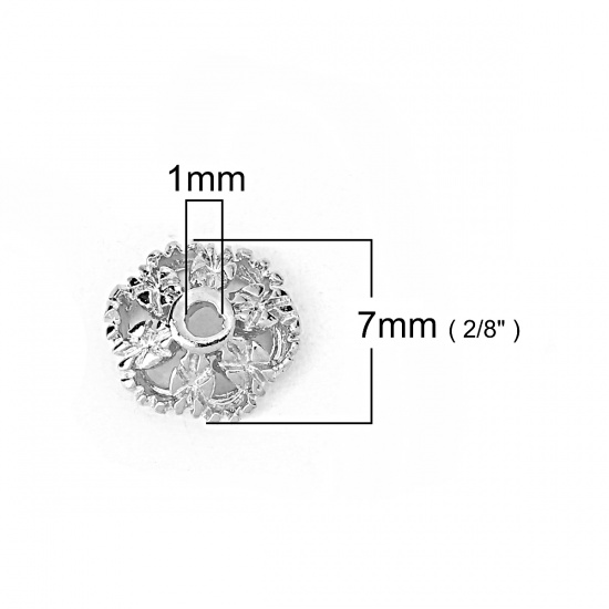 Immagine di Ottone Coppette Copriperla Fiore Vero Platino Placcato ( Adatto Perline: 8mm Dia.) 7mm x 7mm, 10 Pz