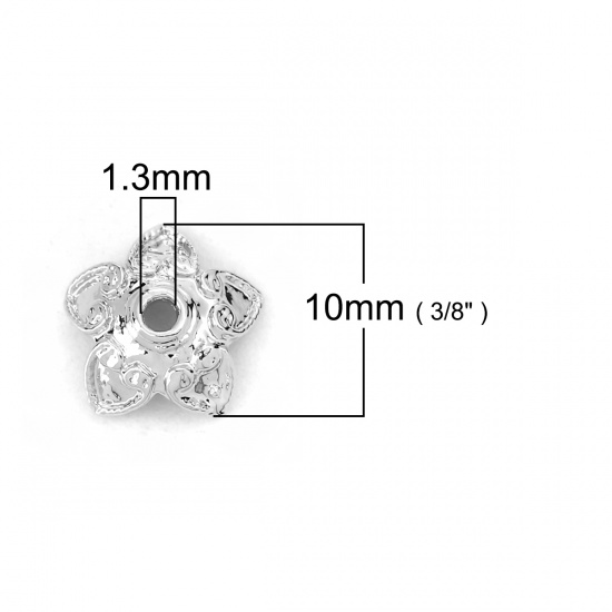 Picture of Brass Beads Caps Flower Real Platinum Plated (Fit Beads Size: 10mm Dia.) 10mm( 3/8") x 10mm( 3/8"), 10 PCs