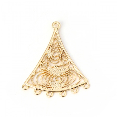 Messing Kronleuchter Verbinder Fächer-Form Echtgold plattiert Filigran 28mm x 24mm, 3 Stück