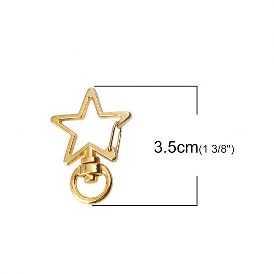 Picture of Zinc Based Alloy Keychain & Keyring Pentagram Star Gold Plated 35mm x 24mm, 5 PCs