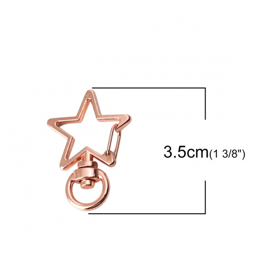 Picture of Zinc Based Alloy Keychain & Keyring Pentagram Star Rose Gold 35mm x 24mm, 5 PCs