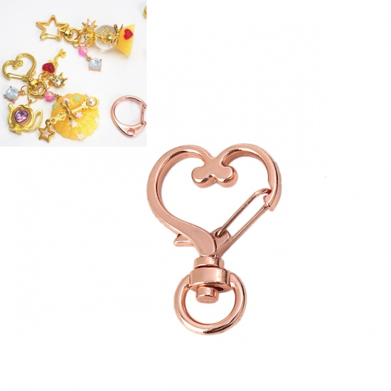 Bild von Zinklegierung Schlüsselkette & Schlüsselring Herz Rosegold 35mm x 24mm, 5 Stück
