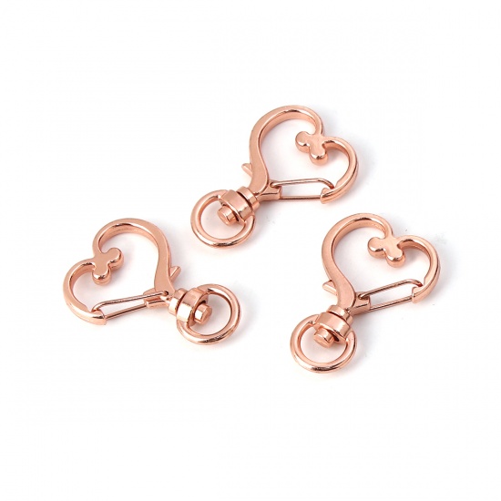 Picture of Zinc Based Alloy Keychain & Keyring Heart Rose Gold 35mm x 24mm, 5 PCs