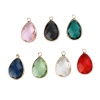 Picture of Copper & Glass Charms Drop Light Golden Transparent Clear Faceted 22mm( 7/8") x 14mm( 4/8"), 5 PCs