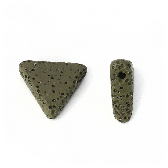 Image de Perles en Pierre de Lave (Naturel) Triangle Vert Armée Environ 19mm x 17mm, Trou: env. 1.5mm, 5 Pcs