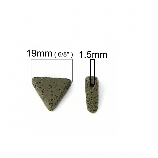 Immagine di Pietra Lavica ( Naturale ) Perline Triangolo Combattimento-Verde Come 19mm x 17mm, Foro: Circa 1.5mm, 5 Pz