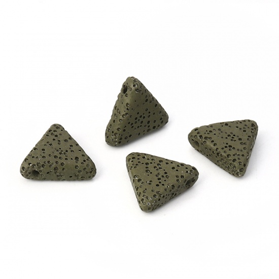 Immagine di Pietra Lavica ( Naturale ) Perline Triangolo Combattimento-Verde Come 19mm x 17mm, Foro: Circa 1.5mm, 5 Pz