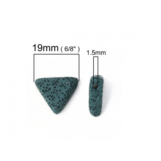 Image de Perles en Pierre de Lave (Naturel) Triangle Vert Foncé Environ 19mm x 17mm, Trou: env. 1.5mm, 5 Pcs