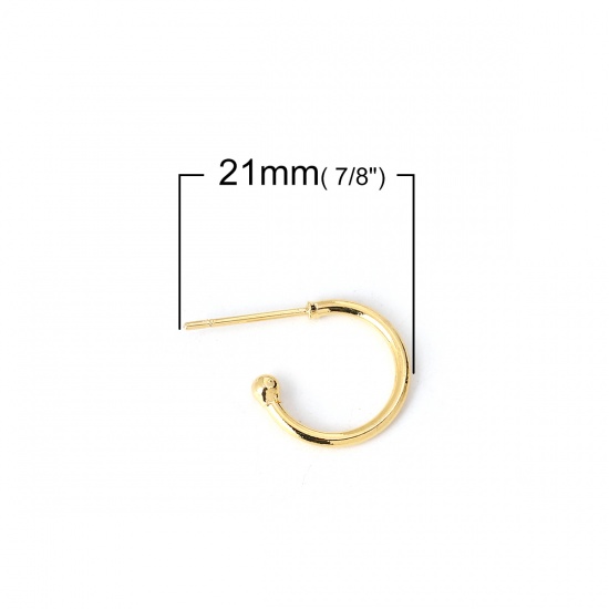 Picture of Brass Ear Post Stud Earrings Gold Plated Round 21mm( 7/8") x 15mm( 5/8"), Post/ Wire Size: (20 gauge), 10 PCs                                                                                                                                                 