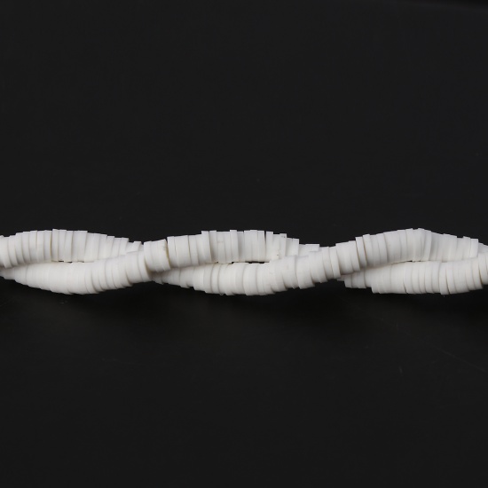 Picture of Polymer Clay Katsuki Beads Heishi Beads Disc Beads Round White About 5mm Dia, Hole: Approx 1.9mm, 39cm(15 3/8") long, 3 PCs (Approx 300 PCs/Strand)