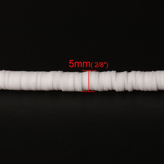 Image de Perles Heishi Katsuki en Pâte Polymère Rond Blanc 5mm Dia, Taille de Trou: 1.9mm, 39cm long, 3 Pièces (Env. 300 PCs/Enfilade)