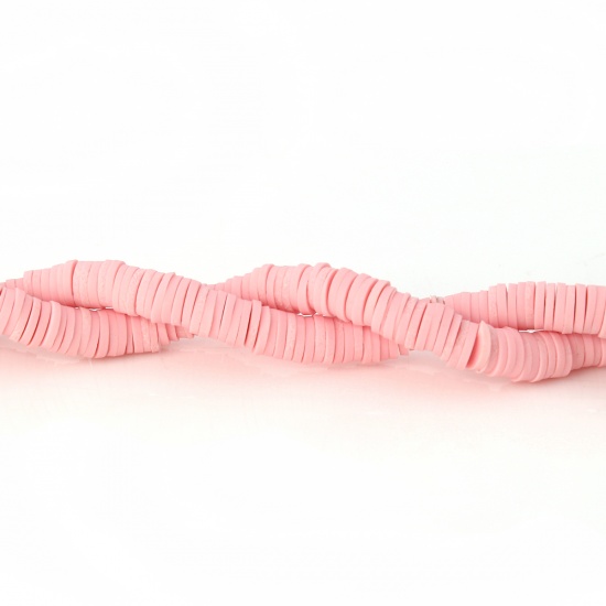 Image de Perles Heishi Katsuki en Pâte Polymère Rond Rose 5mm Dia, Taille de Trou: 1.9mm, 39cm long, 3 Pièces (Env. 300 PCs/Enfilade)