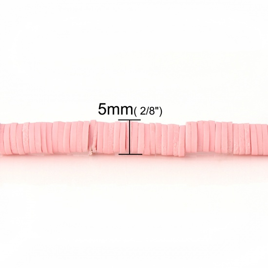 Image de Perles Heishi Katsuki en Pâte Polymère Rond Rose 5mm Dia, Taille de Trou: 1.9mm, 39cm long, 3 Pièces (Env. 300 PCs/Enfilade)