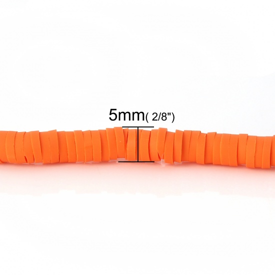Picture of Polymer Clay Katsuki Beads Heishi Beads Disc Beads Round Orange About 5mm Dia, Hole: Approx 1.9mm, 39cm(15 3/8") long, 3 PCs (Approx 300 PCs/Strand)