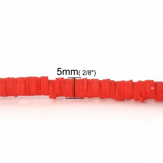 Image de Perles Heishi Katsuki en Pâte Polymère Rond Rouge 5mm Dia, Taille de Trou: 1.9mm, 41cm long, 3 Pièces (Env. 346 PCs/Enfilade)