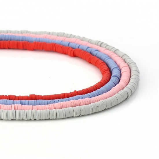 Image de Perles Heishi Katsuki en Pâte Polymère Rond Rouge 5mm Dia, Taille de Trou: 1.9mm, 41cm long, 3 Pièces (Env. 346 PCs/Enfilade)