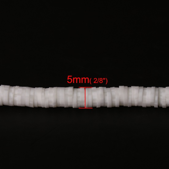 Image de Perles Heishi Katsuki en Pâte Polymère Rond Blanc 5mm Dia, Taille de Trou: 1.9mm, 41cm long, 3 Pièces (Env. 346 PCs/Enfilade)
