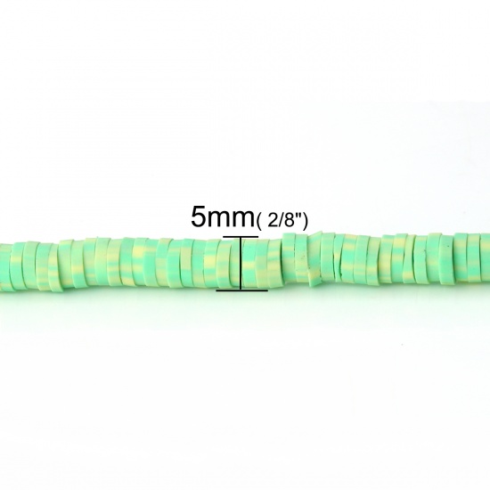 Picture of Polymer Clay Katsuki Beads Heishi Beads Disc Beads Round Green About 5mm Dia, Hole: Approx 1.9mm, 39cm(15 3/8") long, 3 PCs (Approx 319 PCs/Strand)