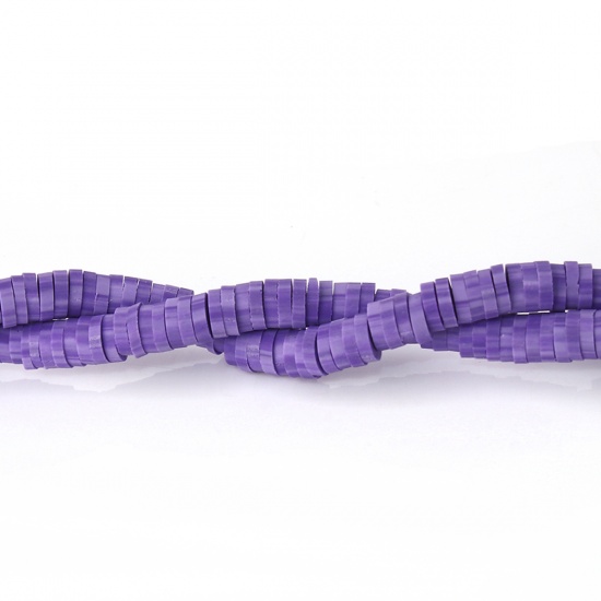 Image de Perles Heishi Katsuki en Pâte Polymère Rond Violet 5mm Dia, Taille de Trou: 1.9mm, 39cm long, 3 Pièces (Env. 319 PCs/Enfilade)