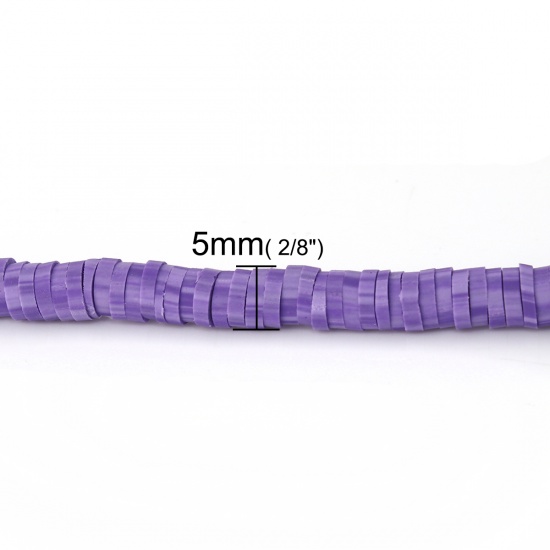 Picture of Polymer Clay Katsuki Beads Heishi Beads Disc Beads Round Purple About 5mm Dia, Hole: Approx 1.9mm, 39cm(15 3/8") long, 3 PCs (Approx 319 PCs/Strand)