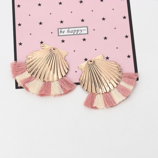 Immagine di Cotone Nappine Ciondoli Conchiglia Oro Placcato Rosa 8cm x 6.5cm, 2 Pz