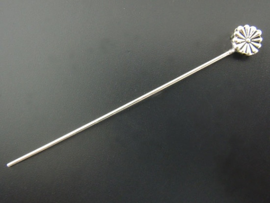 Immagine di Lega di Zinco Spillo Spilli Argento Antico lunghezza:5.5cm 0.8mm ( misura), 30 Pz